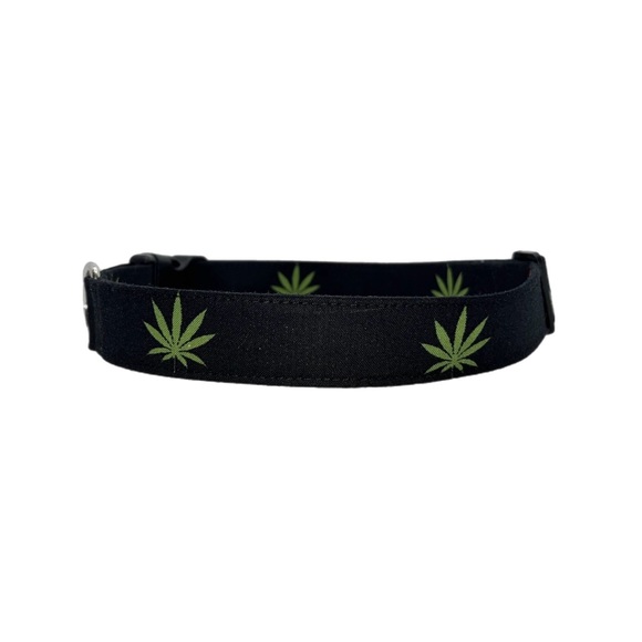 1” Black Cannabis Dog Collar - Picture 1 of 8